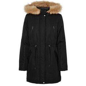 Vero Moda Agnes Parka Faux Fur Lined Hood Winter Coat Jacket in Black